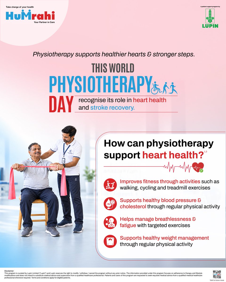 HumrahiCare's tweet photo. Better health starts with the right support.

Physiotherapy supports heart health &amp; stroke recovery, helping rebuild strength and independence.

This World Physiotherapy Day, supporting better health &amp; recovery with Humrahi, your partner in care.🤝

🔗Link in bio | 📞7808777777 https://t.co/e0l83CLlAf