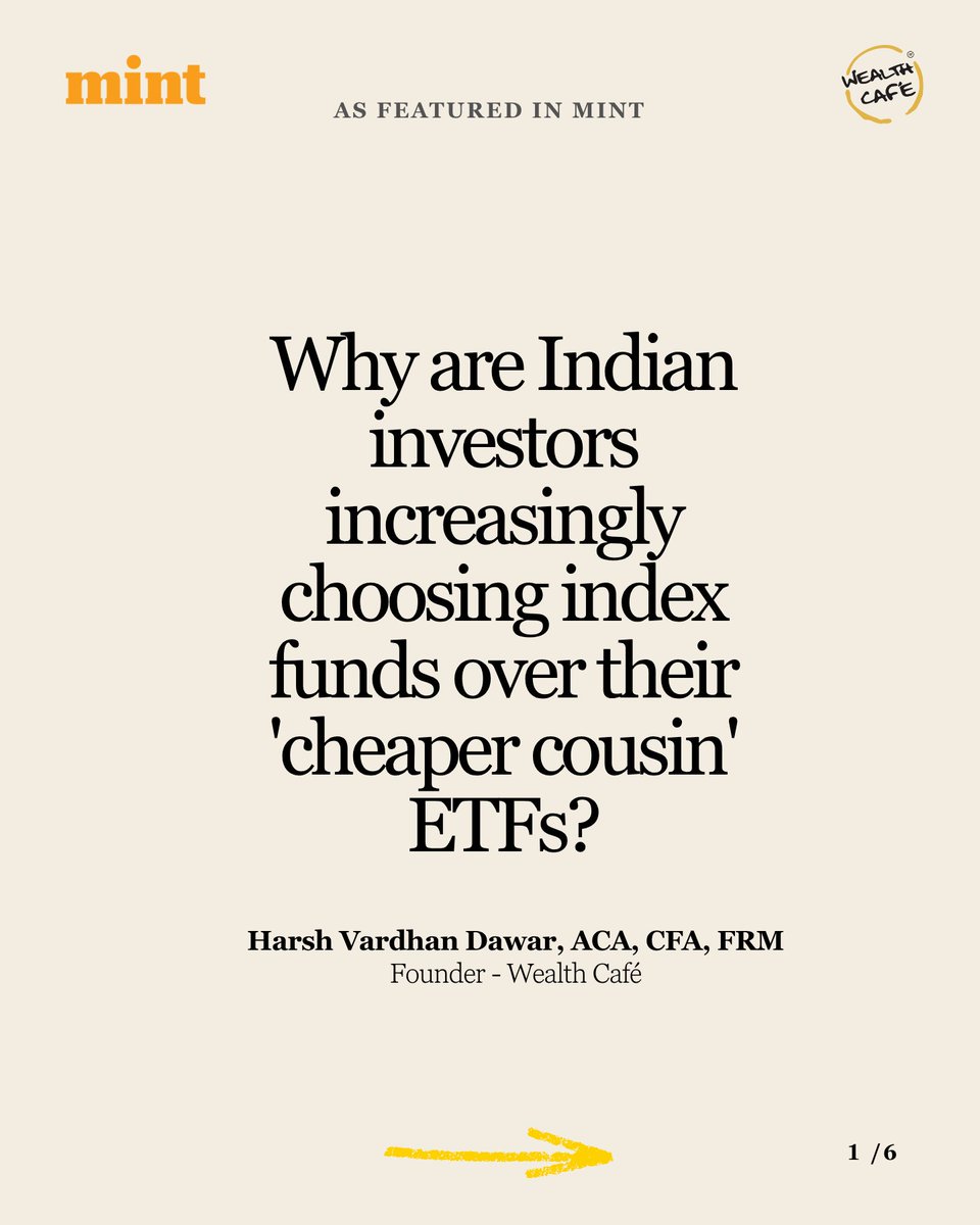 WealthCafeFin's tweet photo. Are ETFs really cheaper than Index Funds when you factor in hidden trading costs and liquidity traps?  In a recent @livemint  feature by journalist #EshitaGain, our Founder @harshvdawar breaks down the passive investing shift.  asset allocation across debt, equity, and gold https://t.co/HVxsQO54u6