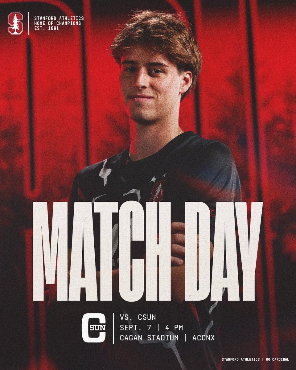 StanfordMSoccer's tweet photo. SPENDING LABOR DAY AT OUR HOUSE 🫡

🆚 » CSUN
🏟️ » Cagan Stadium
⏰ » 4 p.m. PT
🎟️ » https://t.co/9sRlDEvBNv
💻 » @ACCNetworkExtra
📻 » @KZSUSportsRadio

#GoStanford https://t.co/p10AJOpNR6