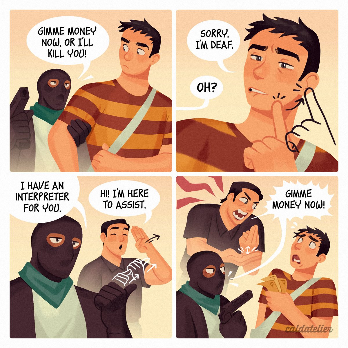 caldatelier's tweet photo. When you find out the victim is deaf, you’ll need an interpreter to help them communicate.

Happy Deaf Awareness Month! https://t.co/BUNvTy0r8o
