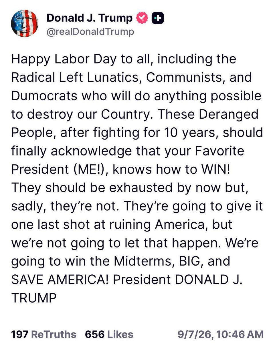 HowesIngrid's tweet photo. Happy Labor Day to all, including the radical left lunatics!😂 https://t.co/g7GLWBfrS5