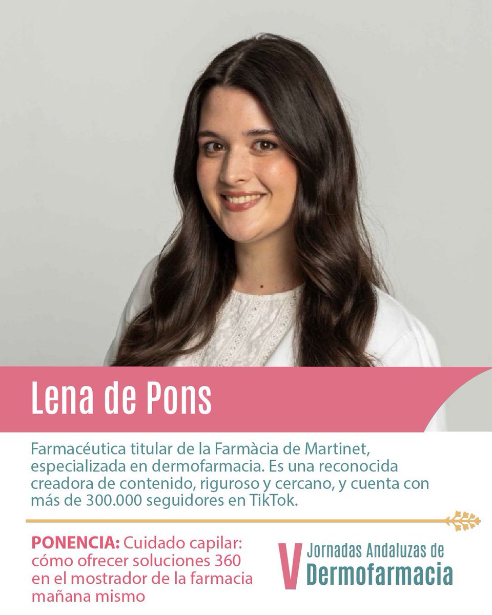 CACOF_'s tweet photo. 💇🏻 Cuando hablamos de dermofarmacia pensamos instintivamente en el cuidado de la piel, pero no podemos olvidar la importante labor que podemos ejercer los farmacéuticos en el cuidado capilar.

🗣️ Lena de Pons, experta en consejo dermofarmacéutico y con notable presencia en redes sociales, estará en las V Jornadas Andaluzas de Dermofarmacia para mostrarnos su experiencia en este campo.

No dejes pasar esta oportunidad e inscríbete ya ➡️ https://t.co/0UUUO9Dq2i

#JADF26
