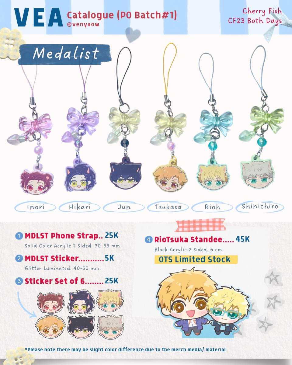 Venyaow's tweet photo. [ 💙&amp;🔁 are appreciated! ]

My #cf23 First Batch PO is here💛
(+Giveaway worth of 100K Merch✨)

📅 7-12 SEPT 13.00 WIB
💌 pick-up + mail

Fandom: TWST/ Twisted Wonderland, Medalist, YHYJ (MSCH), Gegege no Nazo/ Kitaro
#comifuro23 #comifuro23catalog

🔗 and GA Detail on reply! https://t.co/itDZru88GR