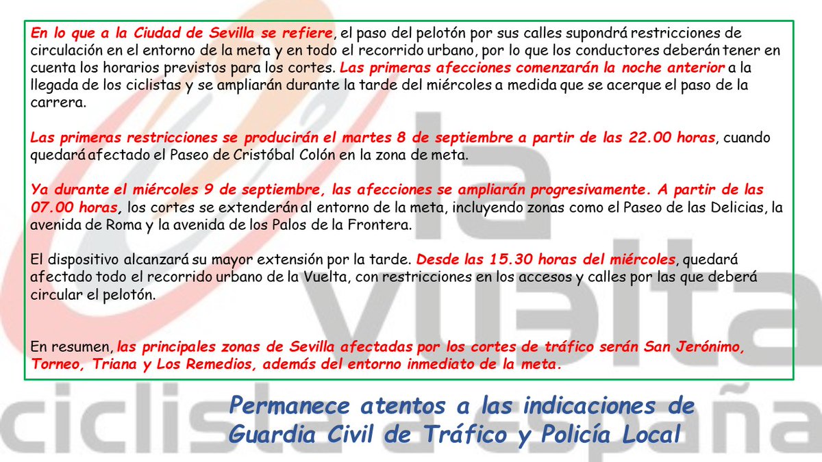 FEICASE's tweet photo. El miércoles 9-sept, la 17ª Etapa de la Vuelta Ciclista a España discurrirá por nuestra Provincia

https://t.co/1kkJIYCnAi

La circulación de vehículos se verá afectada con cortes y desvíos

Permanece atento a las indicaciones de @guardiacivil y #PolicíaLocal

@lavuelta https://t.co/LTjRPYGirc