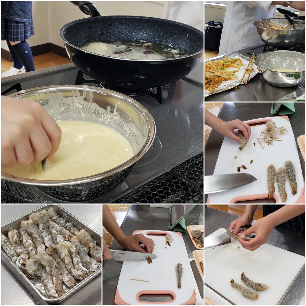 NtCooking's tweet photo. 8/31
夏祭り✨流しそうめん&amp;天ぷら

夏休み最後は、天ぷらを美味しく食べながら、涼を楽しむ流しそうめんを行いました

なす🍆
エビ🦐
かき揚げ
大葉🍀
ピーマン🫑

揚げ物は手際よくすること
油の温度が大事

少しは揚げ物の苦手意識が減ってくれるといいな https://t.co/JJrz4V5YPG