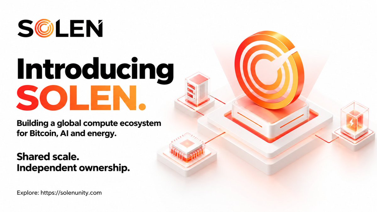 SOLENUNITY's tweet photo. Introducing SOLEN.

Building a global compute ecosystem for Bitcoin, AI and energy.
Shared scale. Independent ownership.
Explore: https://t.co/UytF5x1olu

#SOLEN #BOTChain #BOT https://t.co/FYMzlrTNEU