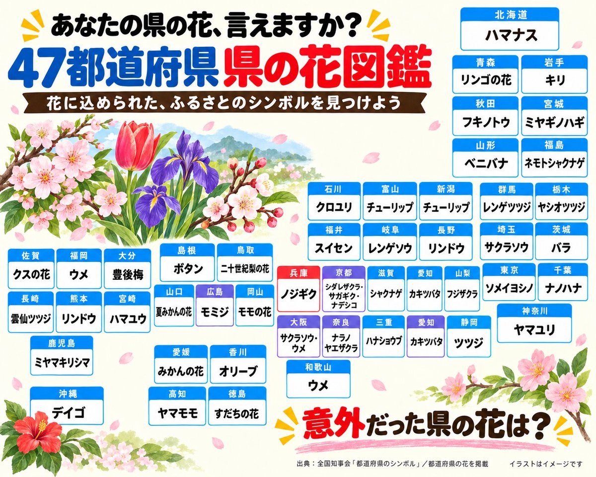 hira2280's tweet photo. 47都道府県別県の花 https://t.co/gboGMY2yWT