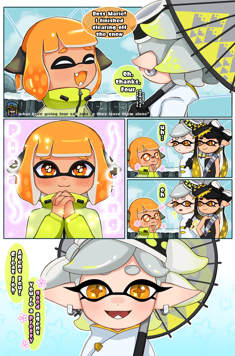 HopefulDream98's tweet photo. Agent 4 is helping out! 💛 

Splatoon comic by: @puriiriin_ 
Based on my old comic 🌺 https://t.co/hDFY675Acq