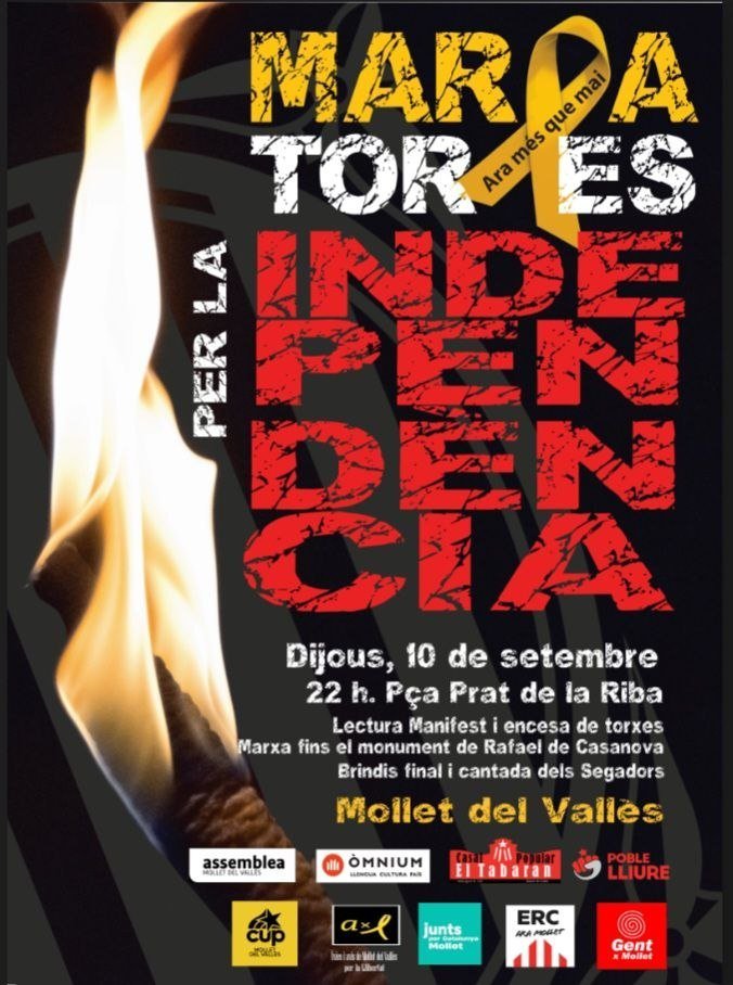 CUP_Mollet's tweet photo. 📢 Reserveu
 la data !
🗓 Dijous #10S
a #Mollet, 
'Marxa de Torxes 
unitària per la #Independència'.
💥 Perquè seguim dempeus i compromesos amb la llibertat del nostre poble.
💥 Perquè tenim més motius que mai ! 😜👍
💥No hi faltis ! https://t.co/RIsg8GlxjH