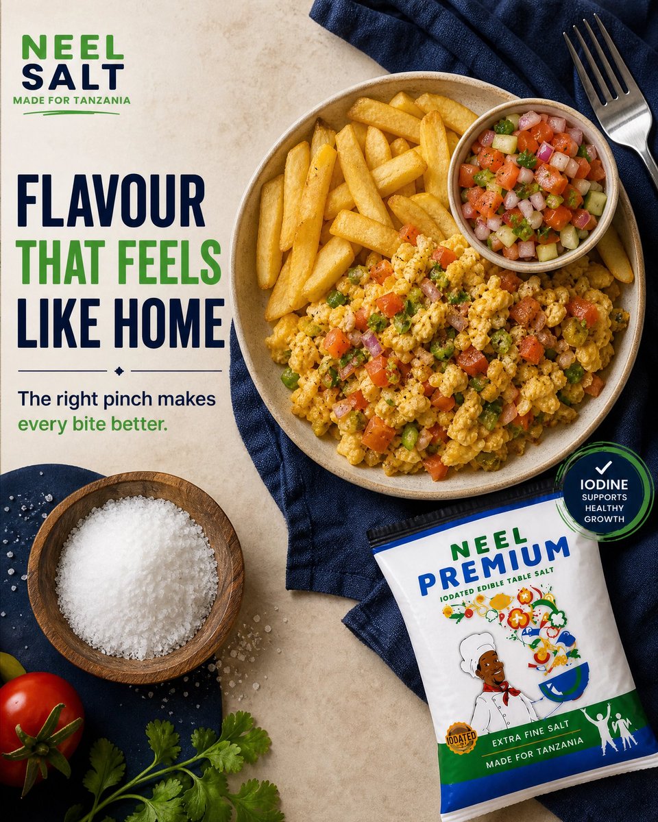 NeelSalt's tweet photo. Some flavours do more than taste good—they remind us of home. The right pinch of Neel Salt makes every bite even better.
What is your favourite comfort meal? Tell us in the comments.

#NeelSalt #FlavourThatFeelsLikeHome #RightPinchGreatFlavour #NeelPremium #MadeForTanzania https://t.co/4fI3WQE36E