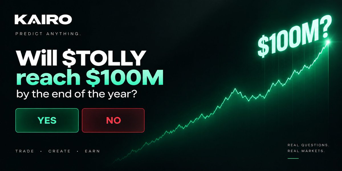 kairo_market's tweet photo. $TOLLY community, the market is open. 👀

Will $TOLLY reach $100M by the end of the year?

A community-created market is now live on KAIRO.

YES or NO? Put your prediction on-chain.

Think $100M is inevitable? Prove it.
Think it won’t happen? Take the other side.

https://t.co/b5S1gBQxBF

Your move, $TOLLY.  @TollyLabs 

@circle @arc