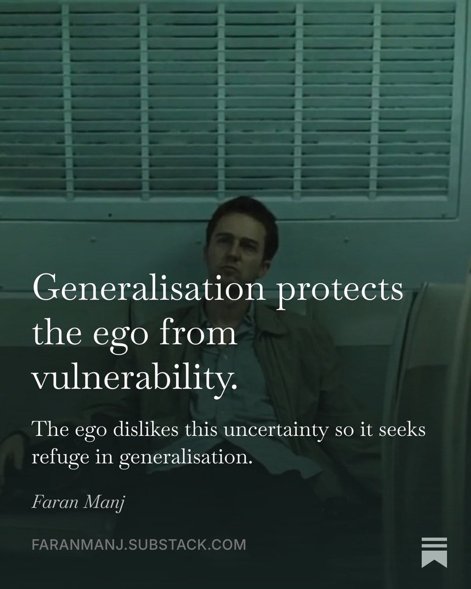 whyagainfaran's tweet photo. The ego dislikes this uncertainty so it seeks refuge in generalisation. https://t.co/b59RYKGd5m