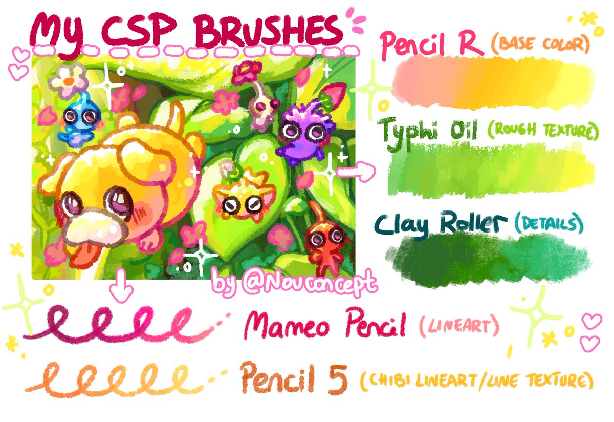 nouconcept's tweet photo. ✨✏️💗 These are the Clip Studio brushes that I currently use in my art!! 💗✏️✨

(download links below! ⬇️) https://t.co/vMVC9squ4F