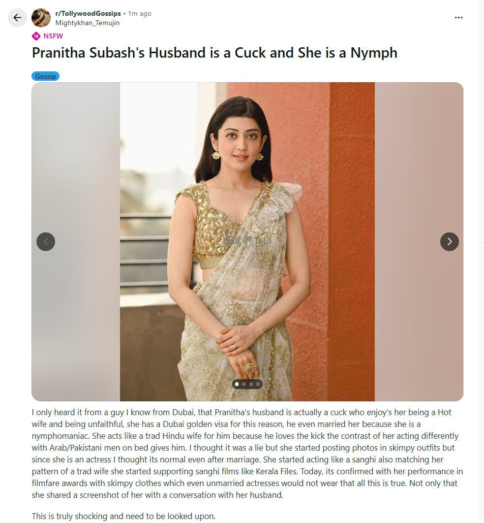 KasimPathanj's tweet photo. Attaching the proof of the circulating Reddit rumour of Pranitha Subash https://t.co/N6K5l5GUI8