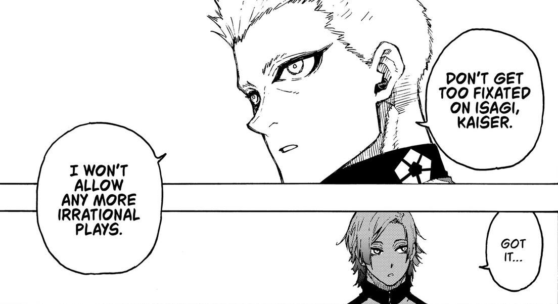 ryurinotyuri's tweet photo. 「don't get too obsessed / fixated with isagi, kaiser
i won’t allow any more irrational plays」

「yeah yeah」

kaiser looked away and gave a half-hearted response
it was obvious he had no intention of listening

KAISER DOESN'T FREAKING CARE ABOUT NOA'S WARNING I AM CRYING 😭 https://t.co/QES8BlTSea