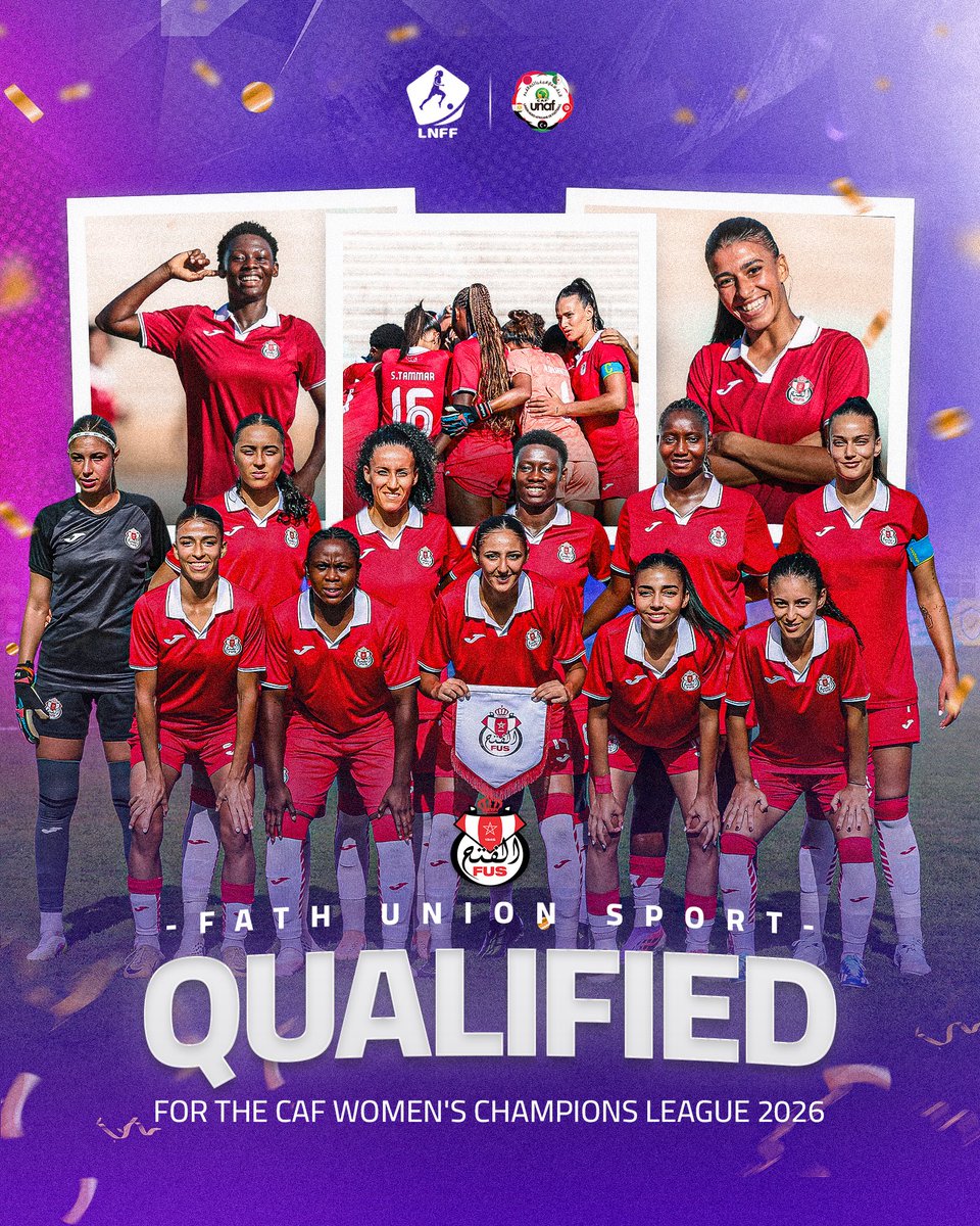 lnff_maroc's tweet photo. هنيئاً لفريق الفتح الرياضي تأهله إلى دوري أبطال إفريقيا للسيدات عن منطقة شمال إفريقيا 👏🏻🇲🇦
Congratulations to Fath US on qualifying for the CAF Women’s Champions League! 💪🏻🏆
#LNFF #LNFFMaroc #WomensFootball 💜🩷 https://t.co/4bPReSmFnZ
