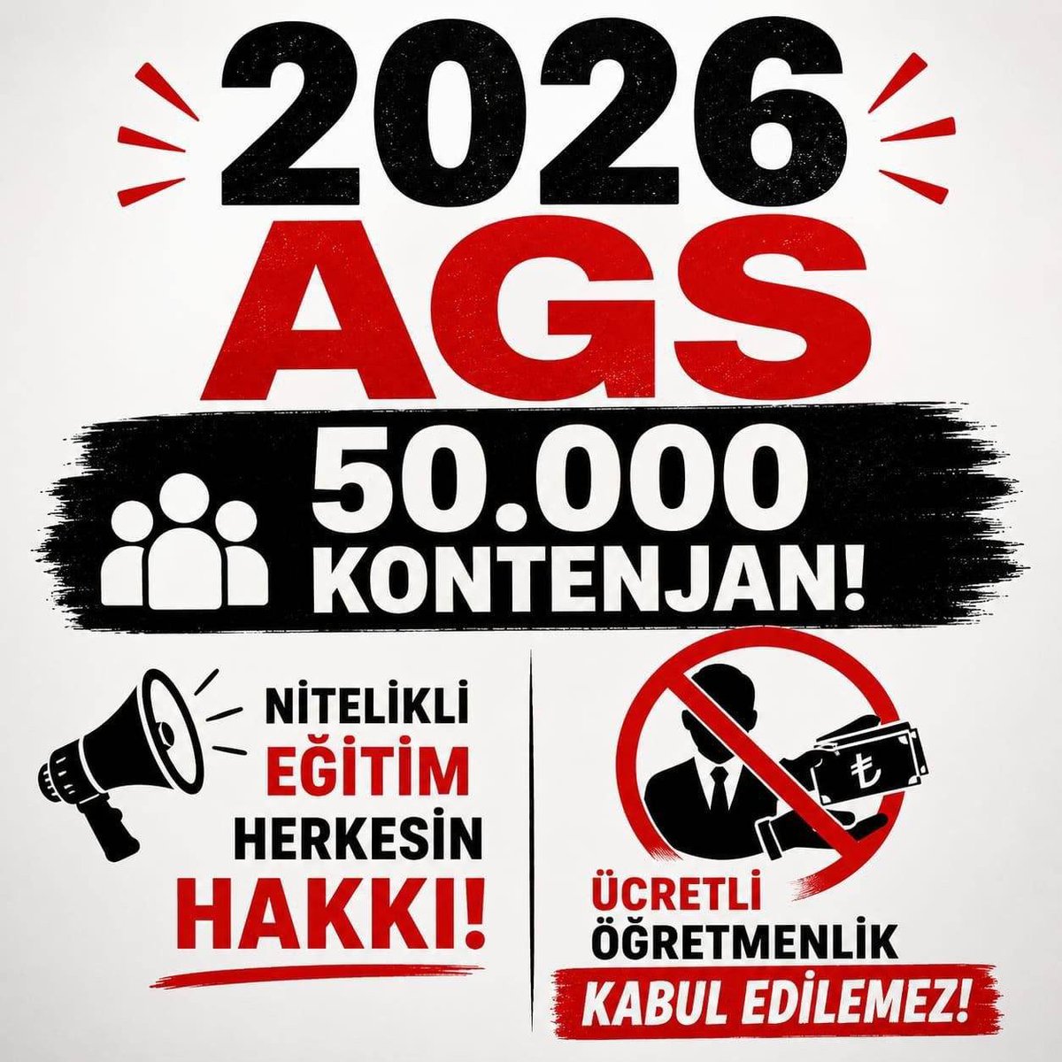 pinar9216's tweet photo. Eğitime yatırım, öğretmene yatırım ile başlar. 2026 AGS’de 50 bin atama istiyoruz! #KülliyedenAGSye50Bin https://t.co/FZDQIZjBwp