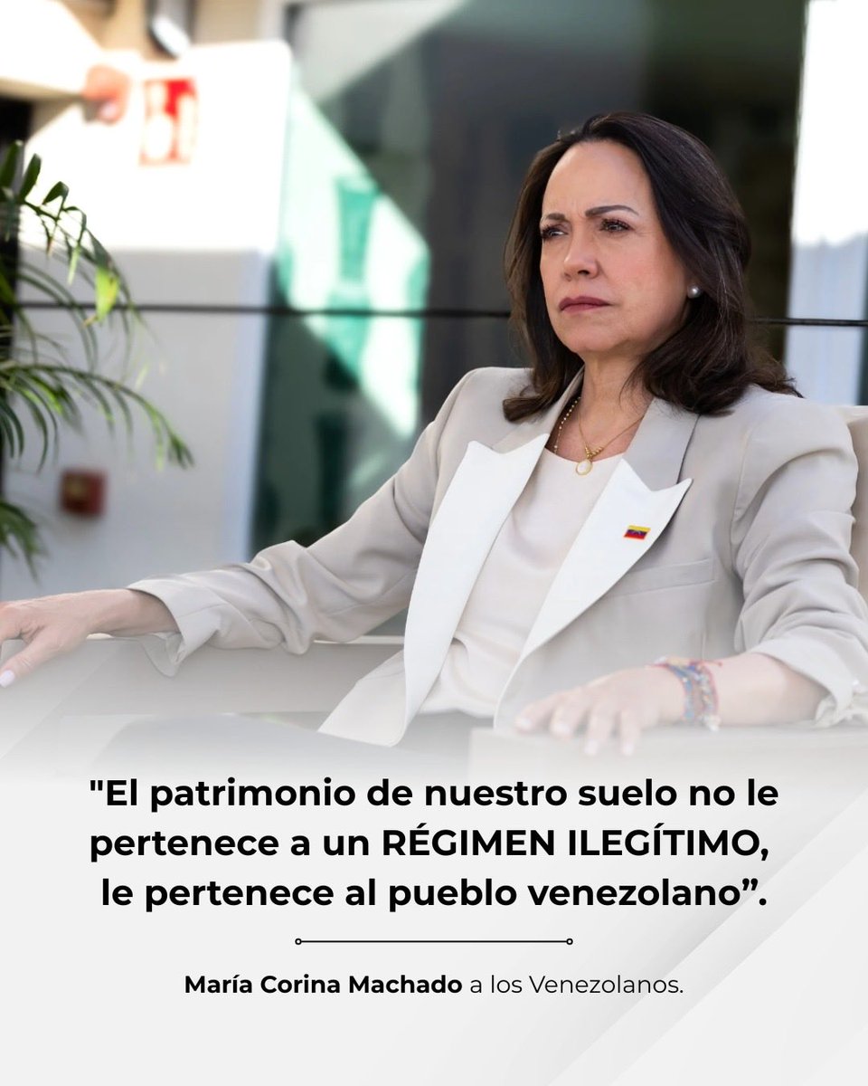 vente_mundo's tweet photo. 📌“El patrimonio de nuestro suelo le pertenece a los VENEZOLANOS”. 

- Mensaje de @MariaCorinaYA a los venezolanos sobre el acuerdo energético anunciado entre los Estados Unidos y el régimen. https://t.co/ON6zjssL81