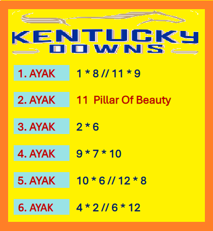 AyhanDevrimAkin's tweet photo. #Kentucky #Downs #KENTUCKY #DOWNS
07*Eylül 1. ve 2. Altılı Ganyan Şablonum...
Şansınız Bol Olsun. https://t.co/56RNGffz5z