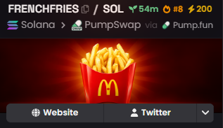 NewMCDONALDS_'s tweet photo. ⚡️200xBoosted on Dexscreener⚡️

🔥$FRENCHFRIES has been entered in Dexscreener Trending #8🔥 https://t.co/d9taGMOoW6