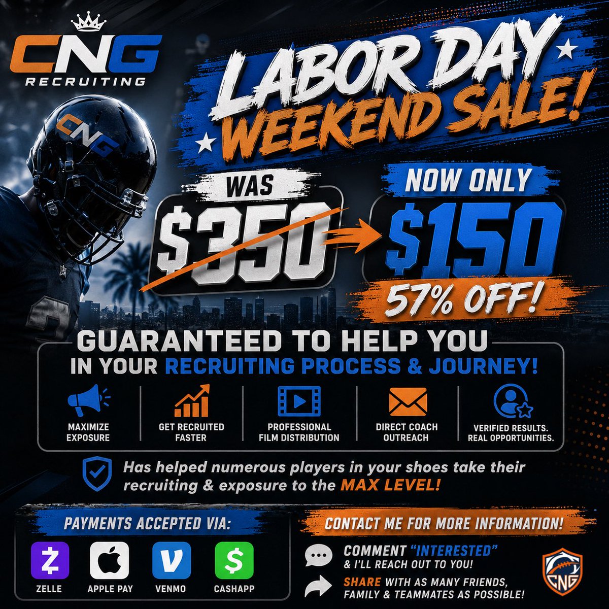 CoachGalatis's tweet photo. 🚨🏈 LABOR DAY WEEKEND SALE — CNG RECRUITING E-BOOK 🏈🚨

I’m dropping the price of the CNG Recruiting E-Book from $350 → JUST $150 for the Labor Day Weekend!

That’s 57% OFF! 🔥

If you’re a high school football player who is serious about playing at the next level, this is an opportunity you don’t want to miss.

Recruiting can be confusing.

Who should you contact?

What should you say?

How do you get your film in front of college coaches?

How do you follow up?

How do you build exposure?

How do you put yourself in the best possible position to get noticed?

The CNG Recruiting E-Book was created to help answer those questions and give you a resource you can use throughout your recruiting journey. 📖🏈

I’ve spent years around the college football recruiting process, and I’ve seen firsthand how many talented athletes struggle simply because they don’t know HOW to approach recruiting.

Talent matters.

Film matters.

Academics matter.

But knowing how to market yourself, communicate with coaches, create exposure, and navigate the recruiting process matters too.

This E-Book is designed to help you take control of that part of the process.

🔥 LABOR DAY WEEKEND SPECIAL 🔥

$350
➡️ ONLY $150

💰 57% OFF

Whether you’re a freshman just starting to learn about recruiting, a sophomore or junior trying to generate more interest, or a senior still looking for your next opportunity — this resource can help you better understand the process and what you should be doing.

And if you’re a parent trying to help your son navigate recruiting, this can be a valuable resource for you too.

📖 CNG RECRUITING E-BOOK

Learn the process.
Maximize your exposure.
Put yourself in position to be seen.
Take control of your recruiting journey.

💳 PAYMENT OPTIONS:

💸 Zelle
🍎 Apple Pay
💳 Venmo
💵 CashApp

📩 Want the E-Book?

Comment “INTERESTED” below and I’ll reach out to you with more information!

PLEASE SHARE this post with your:

🏈 Teammates
👨‍👩‍👦 Friends
👨‍👩‍👧 Family
🎓 High school athletes
📣 Coaches
📲 Anyone you know who is trying to play college football!

You never know who might need this information or who might be the next athlete to take their recruiting to another level.

I created this because I want athletes to have access to the information and resources they need to approach recruiting the RIGHT way.

Don’t sit around waiting for college coaches to find you. Learn how to take an active role in your own recruiting.

🔥 $350 → $150
🔥 57% OFF
🔥 LABOR DAY WEEKEND SALE

Comment “INTERESTED” and let’s get you started. 🏈📖

CNG Recruiting
Helping athletes understand recruiting.
Helping athletes maximize their exposure.
Helping athletes take their recruiting journey to the next level.

#CollegeFootball #FootballRecruiting #FootballRecruit #HighSchoolFootball #CNGrecruiting