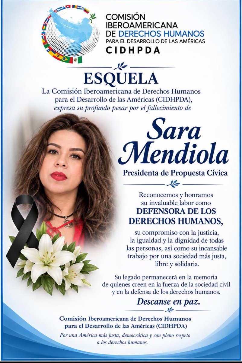 CidhpdaBolivia's tweet photo. Nuestra Solidaridad con familiares y compañeros, que vivieron y trabajaron de cerca con una gran Defensora de los Derechos Humanos, descanse en Paz Mtra. Sara Mendiola #CIDHPDA #IIIDDHCJ #ONU #OEA_Oficial #PorElDerechoaDefenderLosDerechosHumanos https://t.co/UUgpFsJL2a