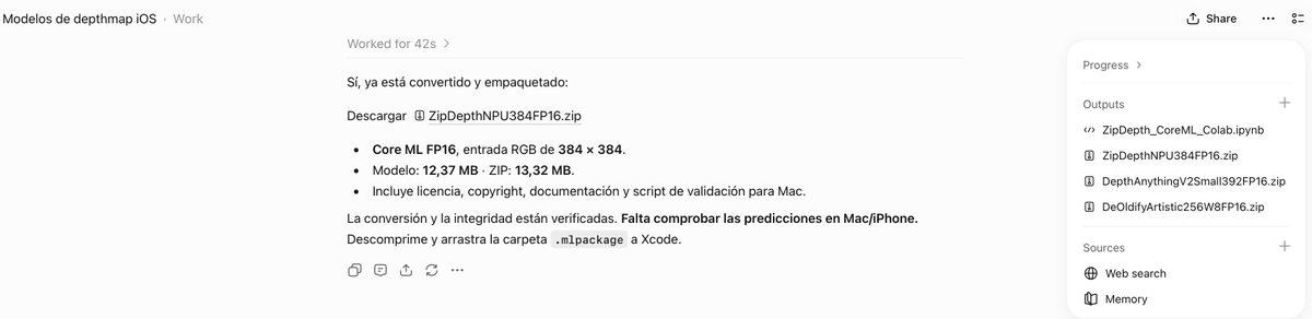 nelsoncmora's tweet photo. PyTorch → Core ML, inside ChatGPT 🤯
I tested GPT-6 Astra with:
✅ Depth Anything V2
✅ ZipDepth
✅ DeOldify Artistic
All 3 converted successfully. Files ready to download.
No Colab. No environment to set up.
Screenshots 👇
#CoreML #PyTorch #iOSDev #Astra @openAI #GPT6 #Swift https://t.co/B5B8sAjzQR