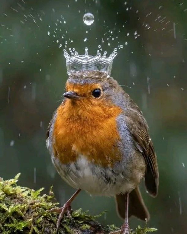 Indie5051's tweet photo. Una gota de agua cae sobre la cabeza de un pajarito y se convierte en una pequeña “corona”. https://t.co/qeSYP07irw