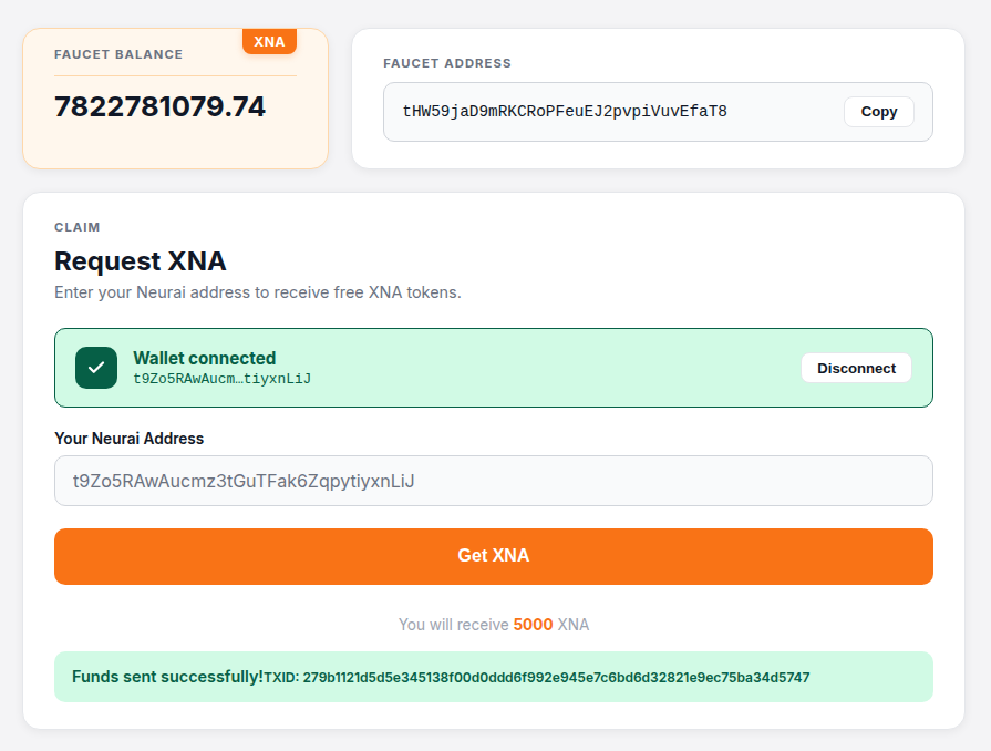 neuraiproject's tweet photo. 🔥 Neurai Connect: Test Version
We've just rolled out the new version of our Wallet app for Android, which includes the NeuraiConnect feature. With this feature, you'll be able to sign in with your phone on any website or even in other apps.

 🎯  Faucet in Testnet
To test this feature, we've added a button to our Testnet Faucet that lets you try out this new feature. 

When you click the "Connect" button, a popup window will open displaying a QR code.

When you scan the QR code with Neurai Wallet, information about what that QR code will do will appear. 

Once you accept, the website will validate the response, and the testnet coins will be sent to your wallet.

This is a simple example of how a website can interact with a mobile wallet without exposing private keys, since everything is signed on the mobile device itself, without exposing sensitive information.

   🛠️ How to test this?
Android Wallet: https://t.co/2OnJuUAVG4
Faucet: https://t.co/QDuCUfuoVi

#Neurai #XNA neurai:native #DePIN #IoT #AI