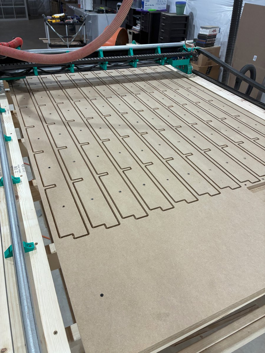 trailcurrent's tweet photo. I recently finished the core build of my #v1engineering #lowridercnc V4. Store bought lumber is NEVER straight though, so first job on it. A torsion box to improve flatness. Can't wait to get to surfacing on it. https://t.co/cSikZDdWB9