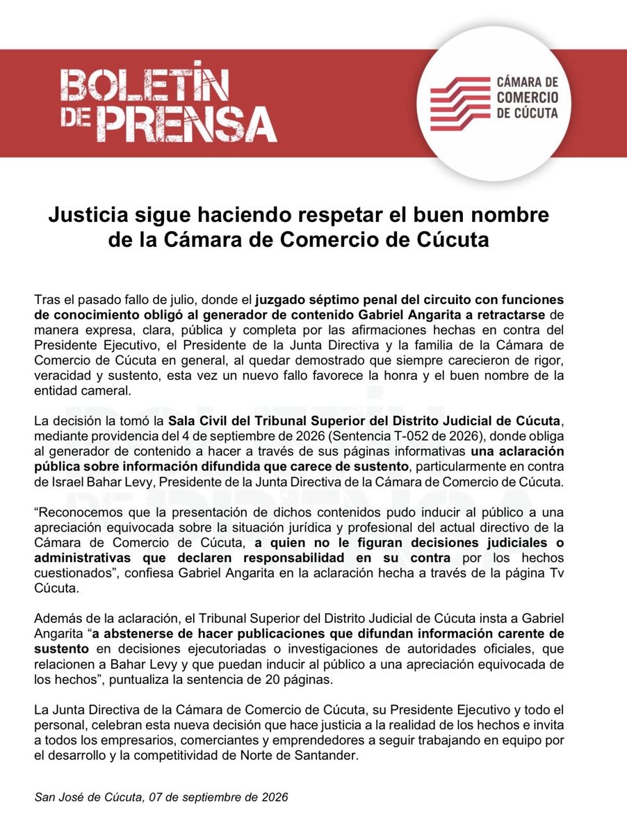 cccucuta's tweet photo. 🚨🚨 La justicia sigue haciendo respetar el buen nombre de la Cámara de Comercio de Cúcuta 🚨🚨 https://t.co/J4mpvcxPt6