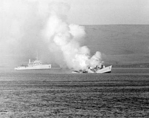 elpeca's tweet photo. @SpaceborneMedic Don't be an idiot, respect the fallen on both sides.

Sheffield, Ardent, Antelope and Coventry, military vessels. https://t.co/OXZ0gSnzzo