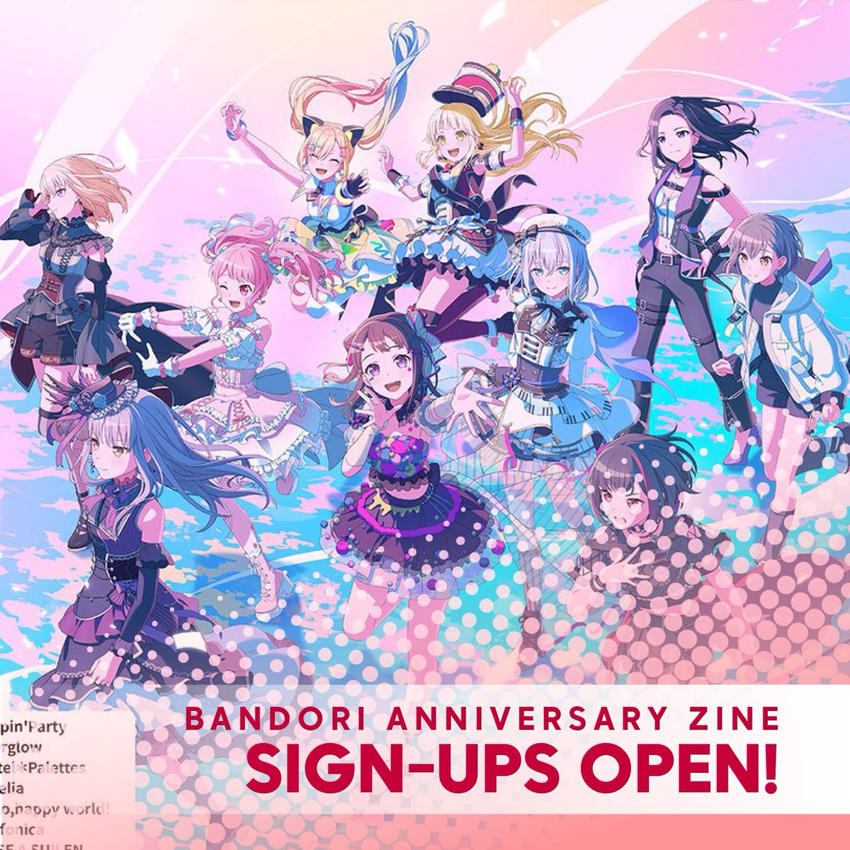 Bandori_collabs's tweet photo. ⭐ BANG DREAM! ZINE

We’re happy to announce that we’re almost complete with all the zines slots! Thank you everyone for the support!✨

Document with more information: https://t.co/QP8WA0j9rv…
Sign-Up Form: https://t.co/cTiaQQaVN3

Please read everything carefully! https://t.co/9yY8U5IAvY