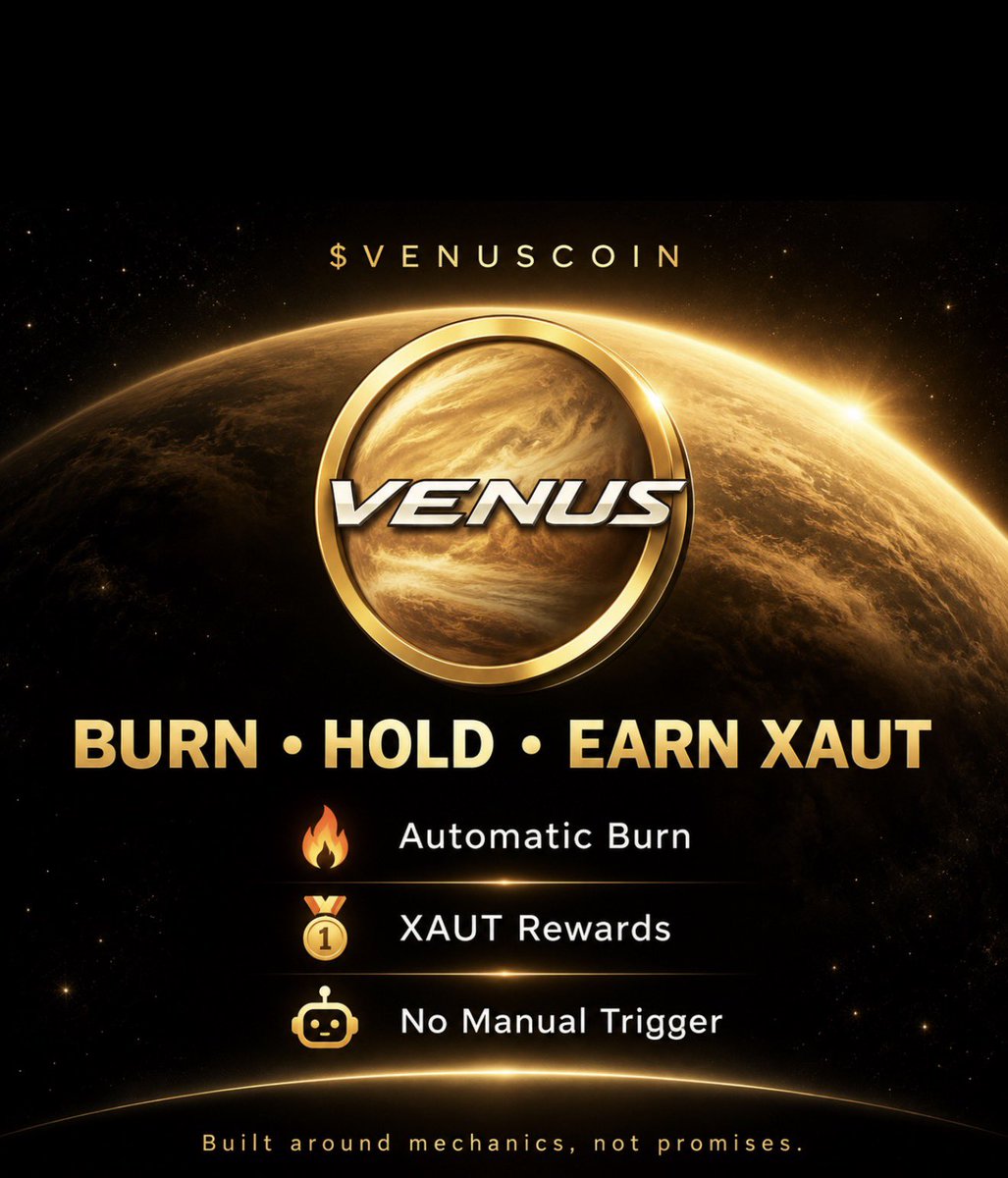 bnbVenusCoin's tweet photo. $VENUSCOIN was built differently. 🪐

🔥 Automatic burn — designed to reduce supply through eligible transactions.
🤖 No developer needs to manually trigger the burn.
🥇 Hold more $VENUSCOIN, and your share of eligible XAUT rewards can grow with your holdings.

Burn. Hold. Earn XAUT. Repeat.

Built around mechanics, not promises.