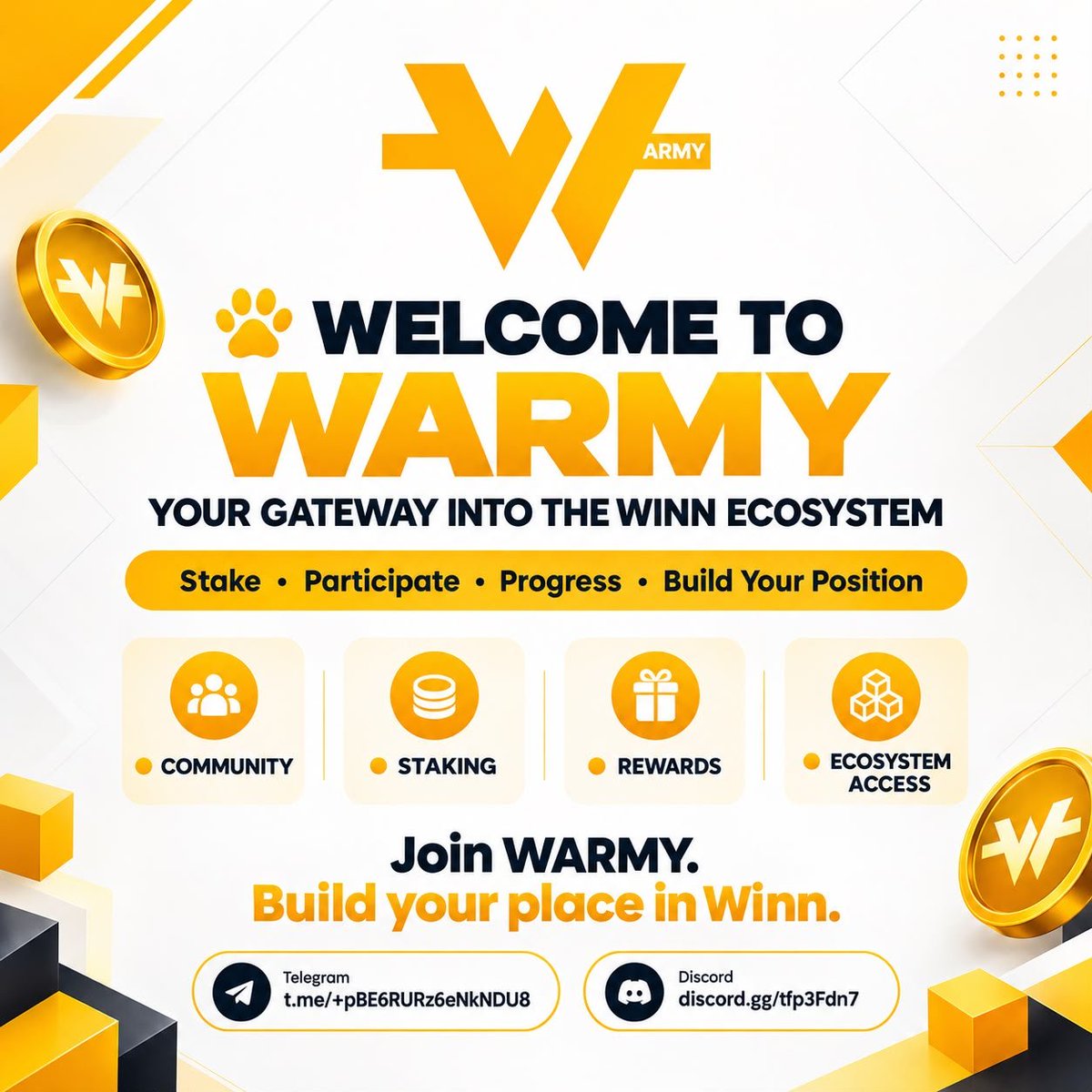 Pablo_10_co's tweet photo. 🐾 WELCOME TO WARMY — YOUR GATEWAY INTO THE WINN ECOSYSTEM

Looking for a community where you can participate, stake, earn rewards, and grow with the ecosystem? 🔥

🟡 Community
🟡 Staking
🟡 Rewards
🟡 Ecosystem Access

$WARMY is more than a token it’s your opportunity to build your position and grow with the Winn Army.

Join WARMY. Build your place in Winn.

Telegram: https://t.co/kiDS9BNDea

Discord: https://t.co/pb8cV0B0FW