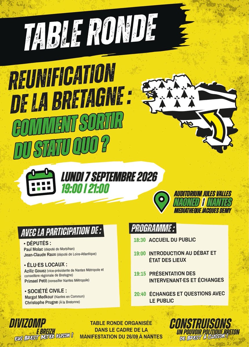 AntonBurel's tweet photo. Début de la table ronde à #Nantes sur la Réunification de la #Bretagne. Comment sortir du statut quo ? C'est la question qui va animer ce débat qui permettra de dessiner des perspectives d'avenir pour l'organisation politique et administrative de notre pays. #44BZH #Naoned https://t.co/NU9Lm7M1oP