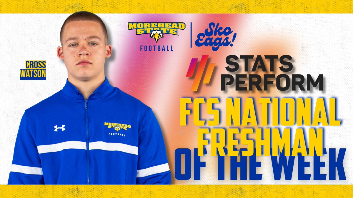 MSUEagles's tweet photo. Big-time honor for @MSUEaglesFB's @CrossWatson2!

He is the @StatsPerform FCS National Freshman Player of the Week after his 4-catch, 132-yard, 3-TD effort against KCU.

Congrats Cross! He leads all FCS now in yards per catch (33.0).

Story: https://t.co/atRr8QPP06 #SkoEags https://t.co/dUvByECuWi