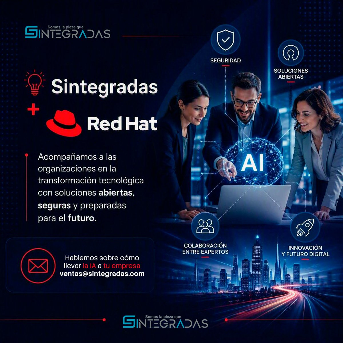 Sintegradas's tweet photo. 🚀 La IA empresarial ya es una realidad.

Con #RedHat y #Sintegradas ayudamos a las organizaciones a implementar soluciones de #IA 

#InteligenciaArtificial #Sintegradas #RedHat https://t.co/QOUOSQh7Qp
