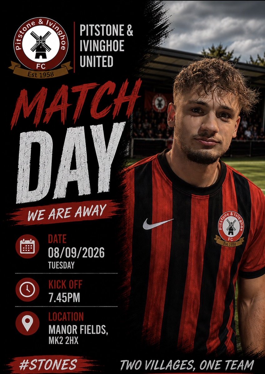 PitstoneFC's tweet photo. 🔴⚫️Tomorrow we travel away to face @MKIrishFC Reserves 🔴⚫️

Come and support the team!

#Stones https://t.co/exiexLMzB3