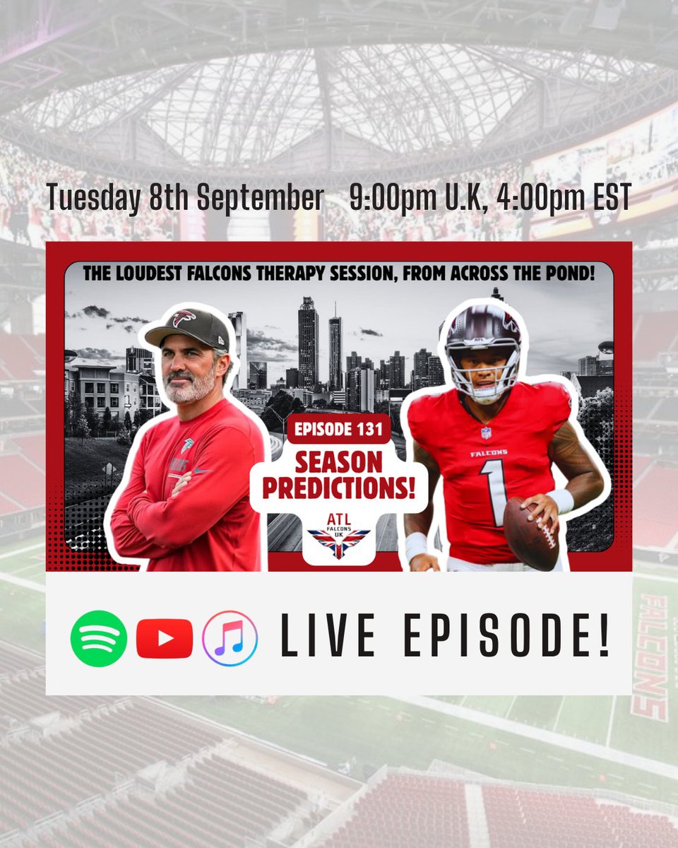 ATLFalconsUK's tweet photo. TOMORROW! 9pm U.K, 4pm EST 🔴⚫️

Join the boys as they run through their predictions for the upcoming season. Wins, Losses, MVP, Rookie of The Year &amp; so much more!

https://t.co/9PaDdmq1T7 https://t.co/CTDPVlIWlQ
