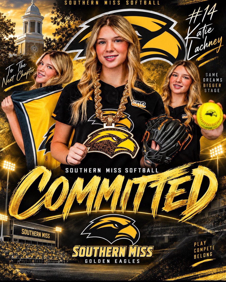 KatieLachney28's tweet photo. I am excited to announce that I have committed to continue my academic and athletic career at The University of Southern Mississippi!

Thank you to coach Poole and the coaching staff for giving me this opportunity! @NataliePooleMS @ElzeyMatt @ctosh01 @Coach_MGriff @LABombersNob https://t.co/ayi9k0SkKA