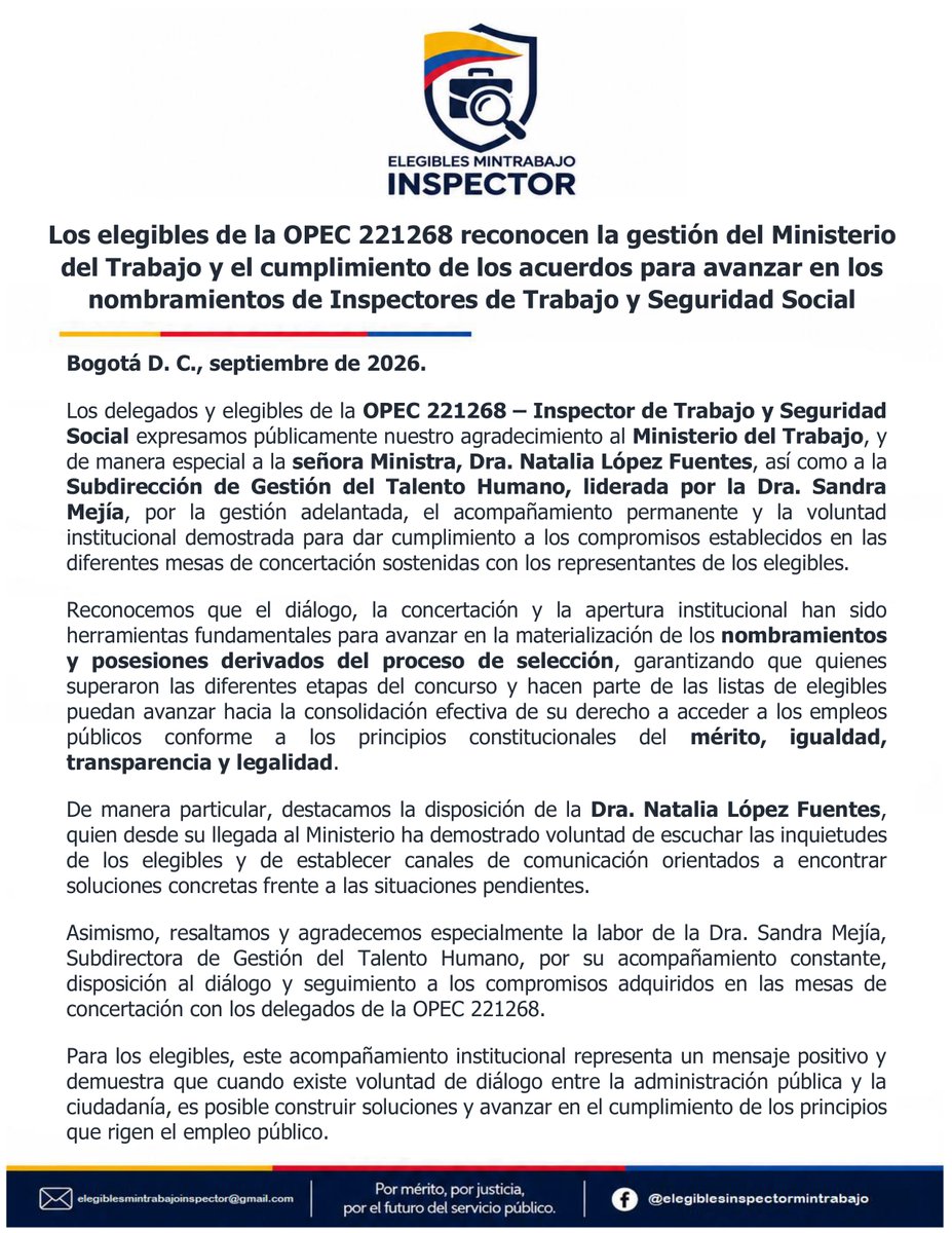 Elegiblesinspec's tweet photo. @MintrabajoCol 
@AbelardoPTE 
@ABDELAESPRIELLA 
@nlopezfuentes https://t.co/YY4pwjQIJd