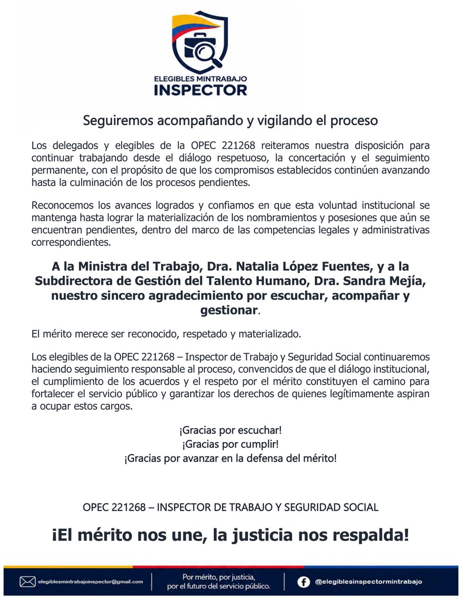 Elegiblesinspec's tweet photo. @MintrabajoCol 
@AbelardoPTE 
@ABDELAESPRIELLA 
@nlopezfuentes https://t.co/YY4pwjQIJd