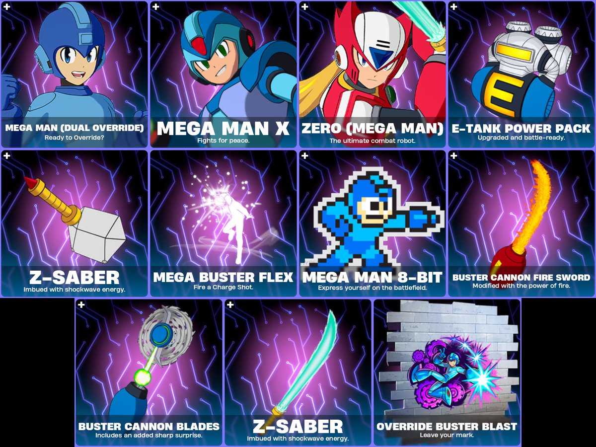 HYPEX's tweet photo. ALL MEGA MAN FORTNITE COSMETICS https://t.co/OHcpJn6rxn