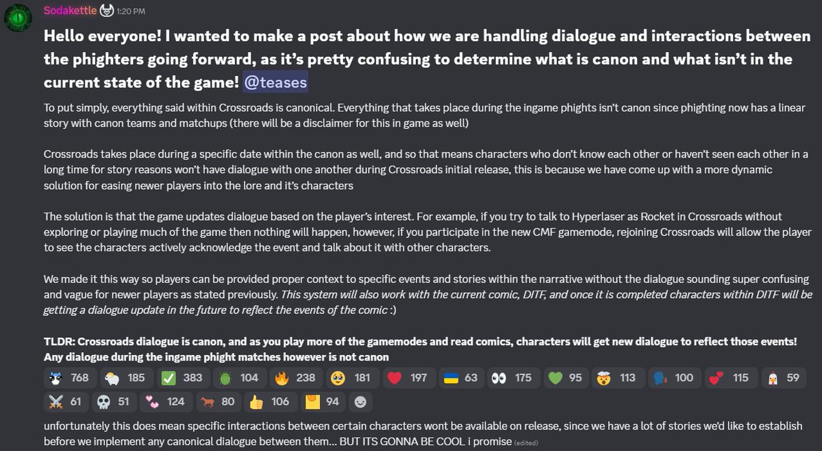 Soda_Stuff's tweet photo. Important post regarding in-game dialogue moving forward! https://t.co/rgkqvYRWgk