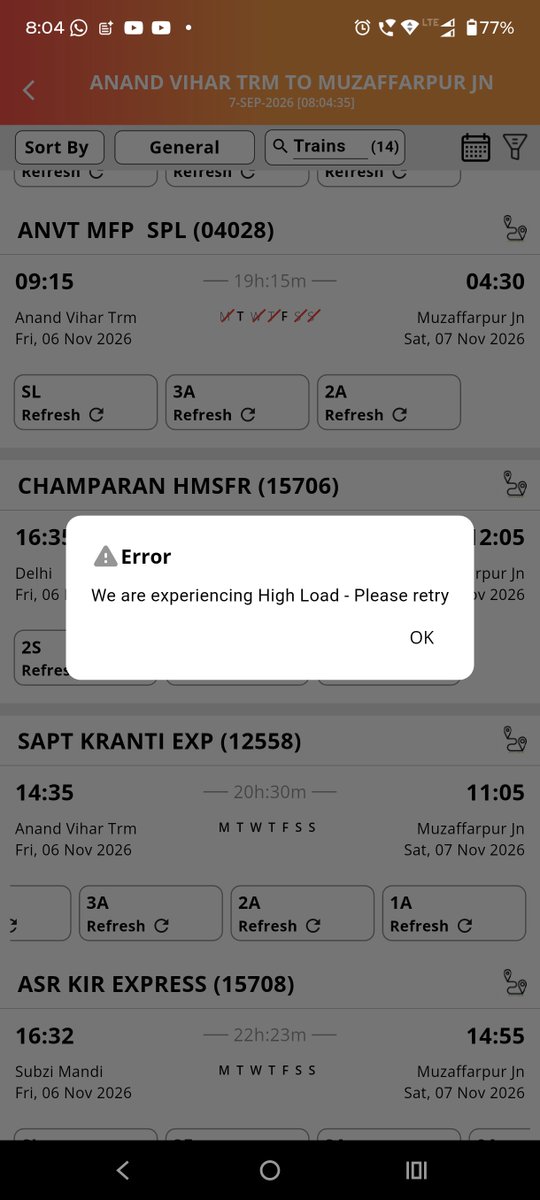 chandratw8's tweet photo. @Indianrailgadi This is today situation which I faced and could not booked the tickets. https://t.co/wEZeTFMLgJ