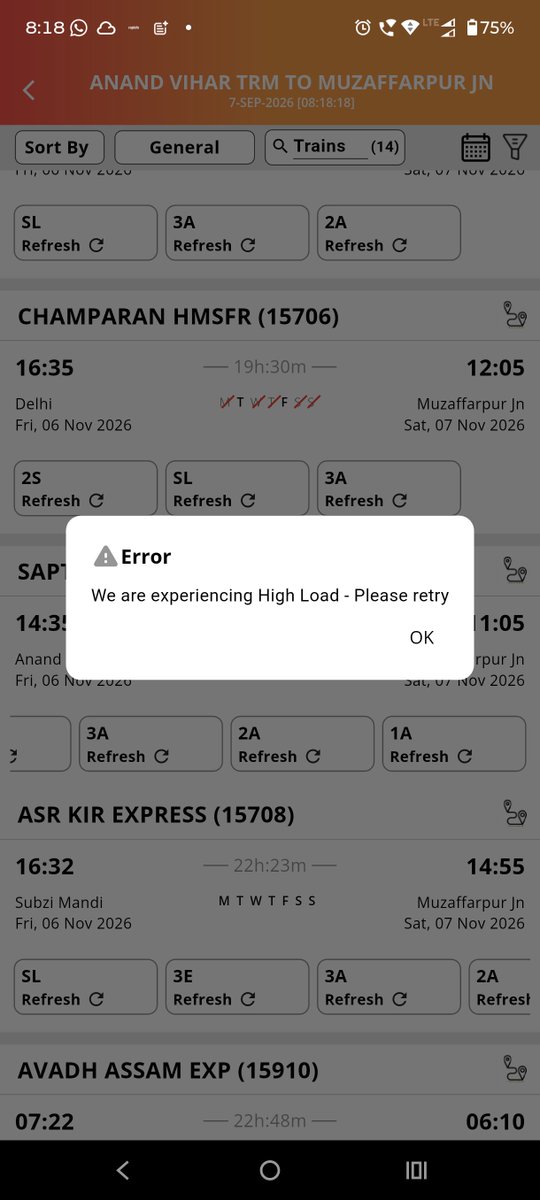 chandratw8's tweet photo. @Indianrailgadi This is today situation which I faced and could not booked the tickets. https://t.co/wEZeTFMLgJ