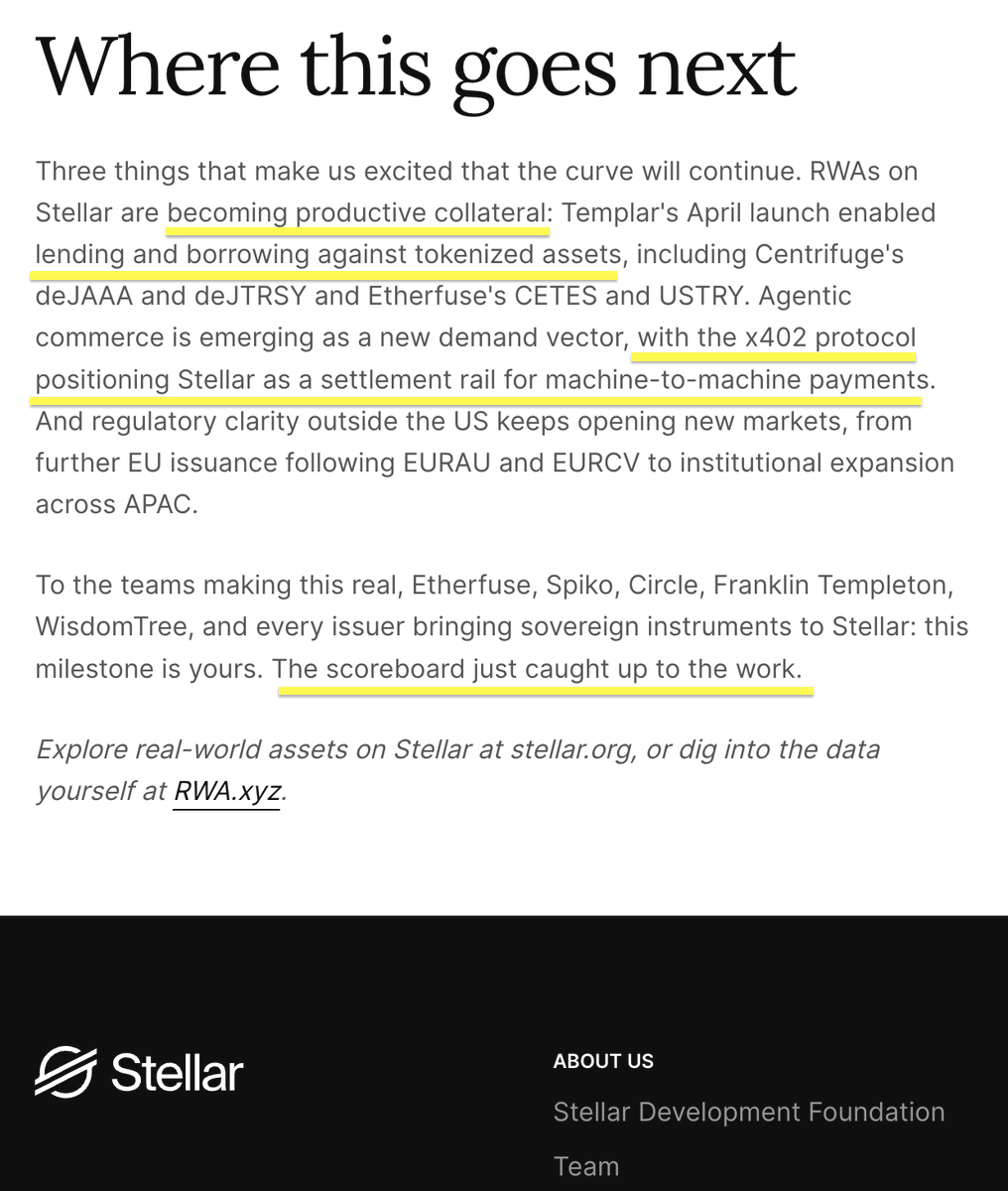 ChartNerdTA's tweet photo. Stellar just flipped the script: government debt is moving on-chain, positioning @StellarOrg  as a major settlement layer. RWAs are becoming productive collateral via Templar, x402 enables AI payments, while EU + APAC expansion brings major institutions into the next phase! #XLM https://t.co/FVOBTLAIrs