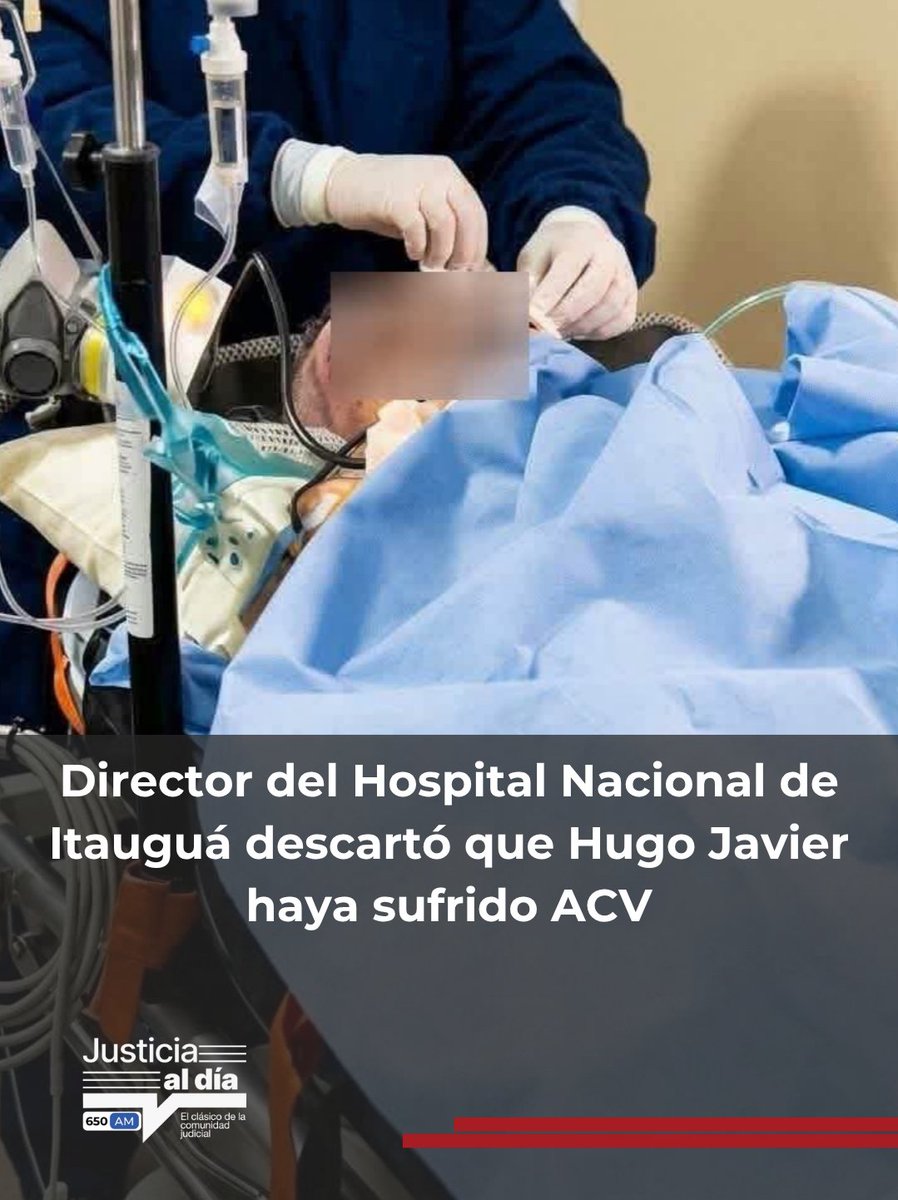 robertoperezpy's tweet photo. 🔴Hugo Javier no sufrió ACV 

➡️El director del Hospital Nacional de Itauguá, Dr. Miguel Ferreira, descartó que el exgobernador de Central, Hugo Javier González haya sufrido ACV, pero sí confirmó un traumatismo craneoencefálico. Fue intervenido quirúrgicamente para la colocación de un catéter para medir la presión intracraneal. 

En estos momentos el fiscal Luis Chamorro y el juez de Ejecución Penal, Carlos Mendoza, realizan trabajos para obtener el circuito cerrado de la Unidad Penitenciaria Industrial Esperanza, a fin de esclarecer lo sucedido. Por otra parte, Mendoza ordenó la constitución de un médico forense en el citado nosocomio y así brindar informe sobre el estado de salud de González, quien se encuentra intubado en la Unidad de Terapia Intensiva.