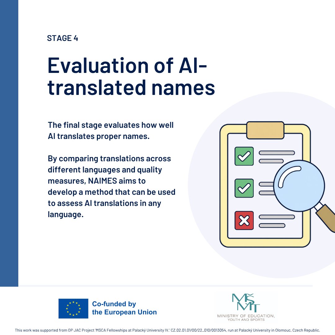 fsanchezrodas_'s tweet photo. Ready for the next steps? Next up: stages 3 and 4 of #NAIMES. ➡️💡

🔗 Want to know more about our project? Visit: https://t.co/oNG71pJvFI

#names #translation #AI #research #academia #university  #postdoc #EU #English #German #Czech #Spanish #MSCA https://t.co/58Ynb4kE2d